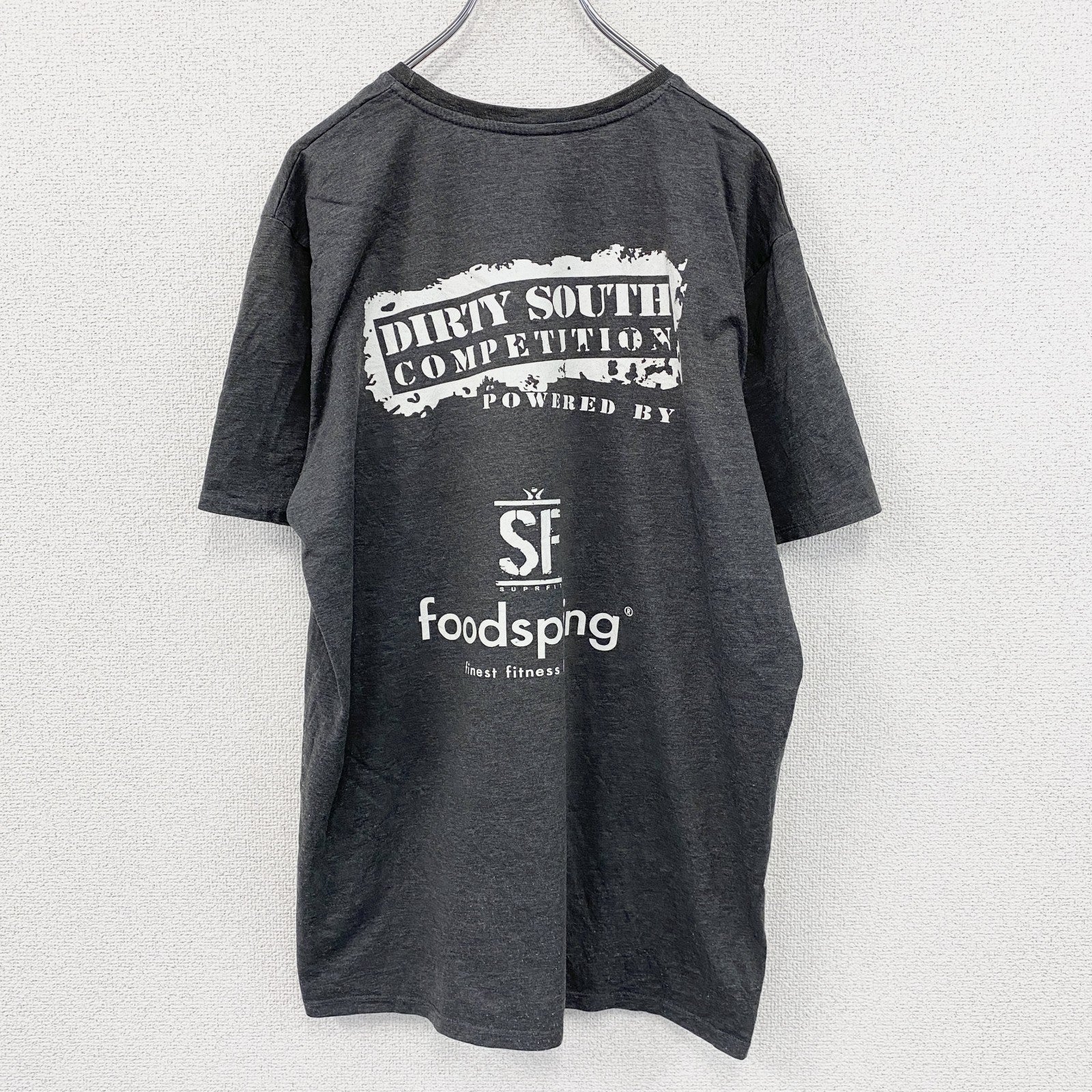 spread shirt　半袖プリントTシャツ　DIRTY SOUTH　GYM　ダークグレー　XLサイズ　古着
