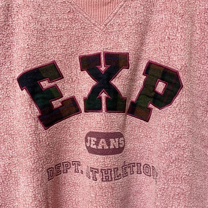 EXP JEANS BY EXPRESS　ジーンズバイエクスプレス　長袖ワッペン刺繍スウェット　ピンク　Lサイズ　古着