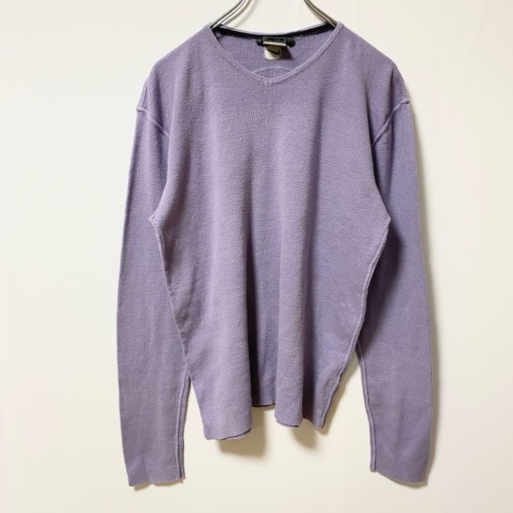 NIKE ナイキ　長袖Vネックニット　セーター　ワンポイントロゴ刺繍　紫　パープル　無地　シンプル　秋冬服　Mサイズ　古着