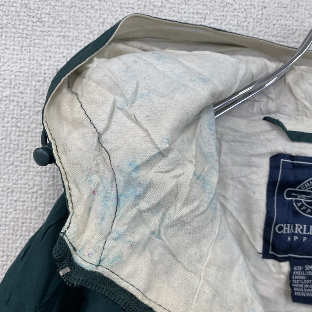 90s～　CHARLES RIVER　アノラックパーカー　ナイロンプルオーバージャケット　緑　グリーン　Sサイズ　　ヴィンテージ　古着