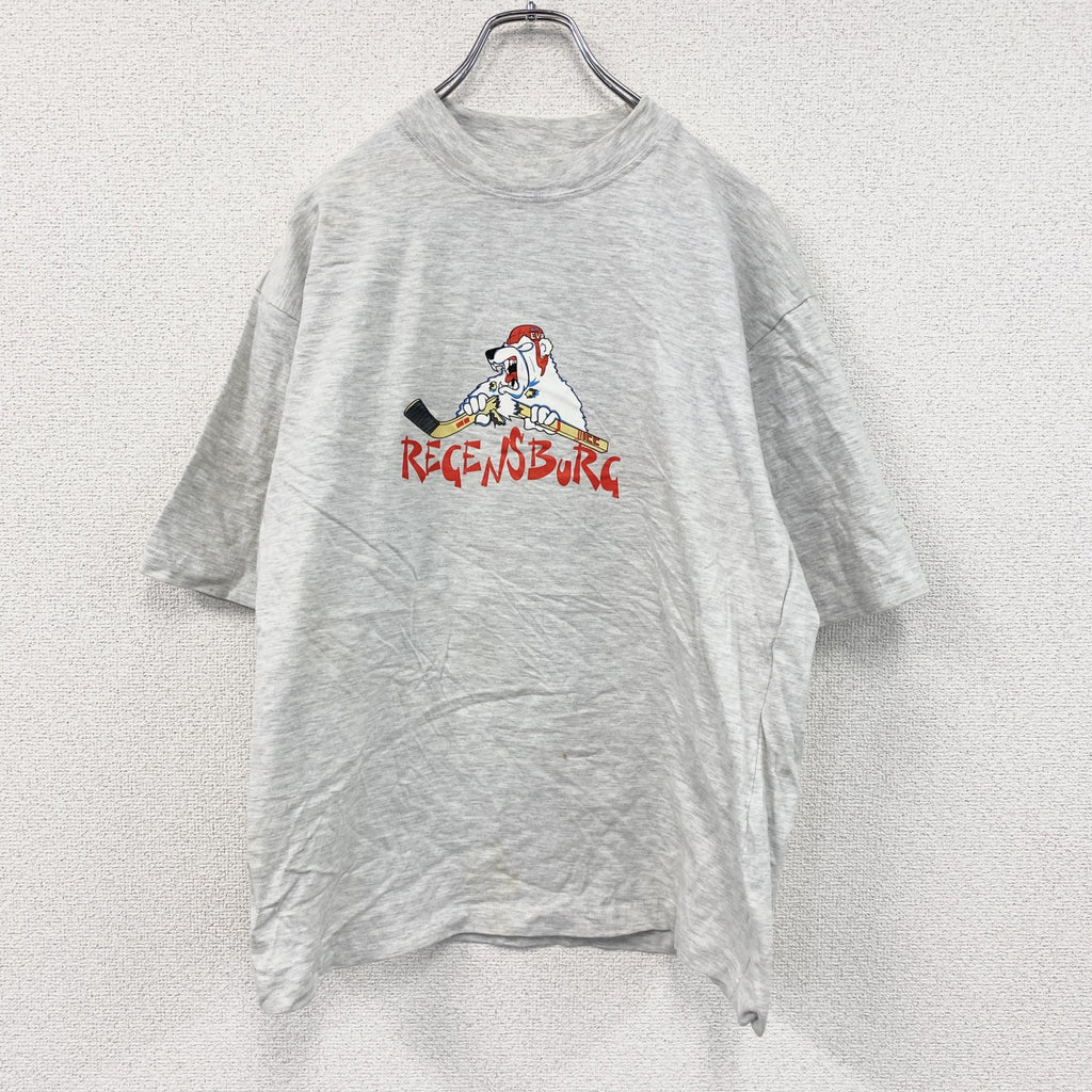～00s　XFer　アイスベアレンレーゲンスブルク　半袖Tシャツ　アイスホッケー　ユーロ　霜降りグレー　Lサイズ　古着