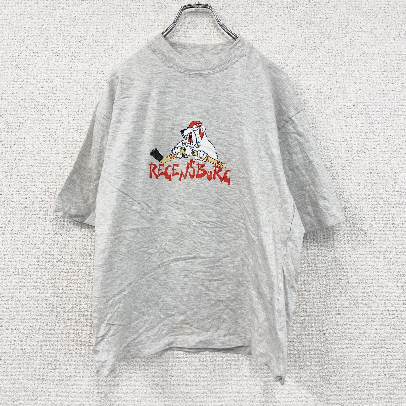 ～00s　XFer　アイスベアレンレーゲンスブルク　半袖Tシャツ　アイスホッケー　ユーロ　霜降りグレー　Lサイズ　古着