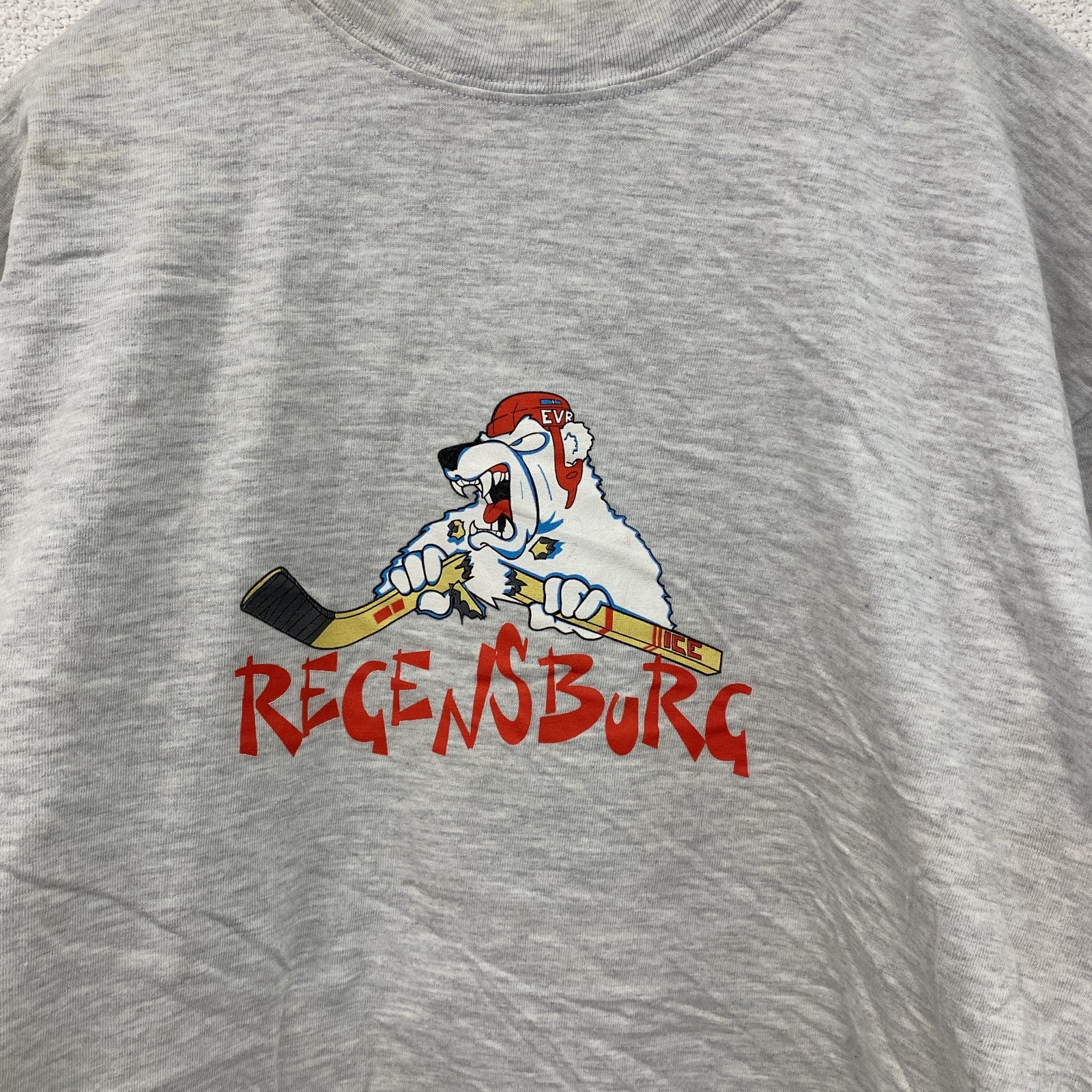 ～00s　XFer　アイスベアレンレーゲンスブルク　半袖Tシャツ　アイスホッケー　ユーロ　霜降りグレー　Lサイズ　古着
