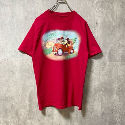 古着 used　Hanes　Disney ディズニー　ミッキー ミニー　Mickey　半袖プリントＴシャツ　赤　キャラクター