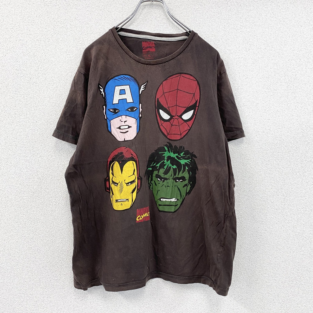 MARVEL COMICS　マーベルコミックス　半袖Tシャツ　キャラクターT　茶色　ブラウン　XLサイズ　古着