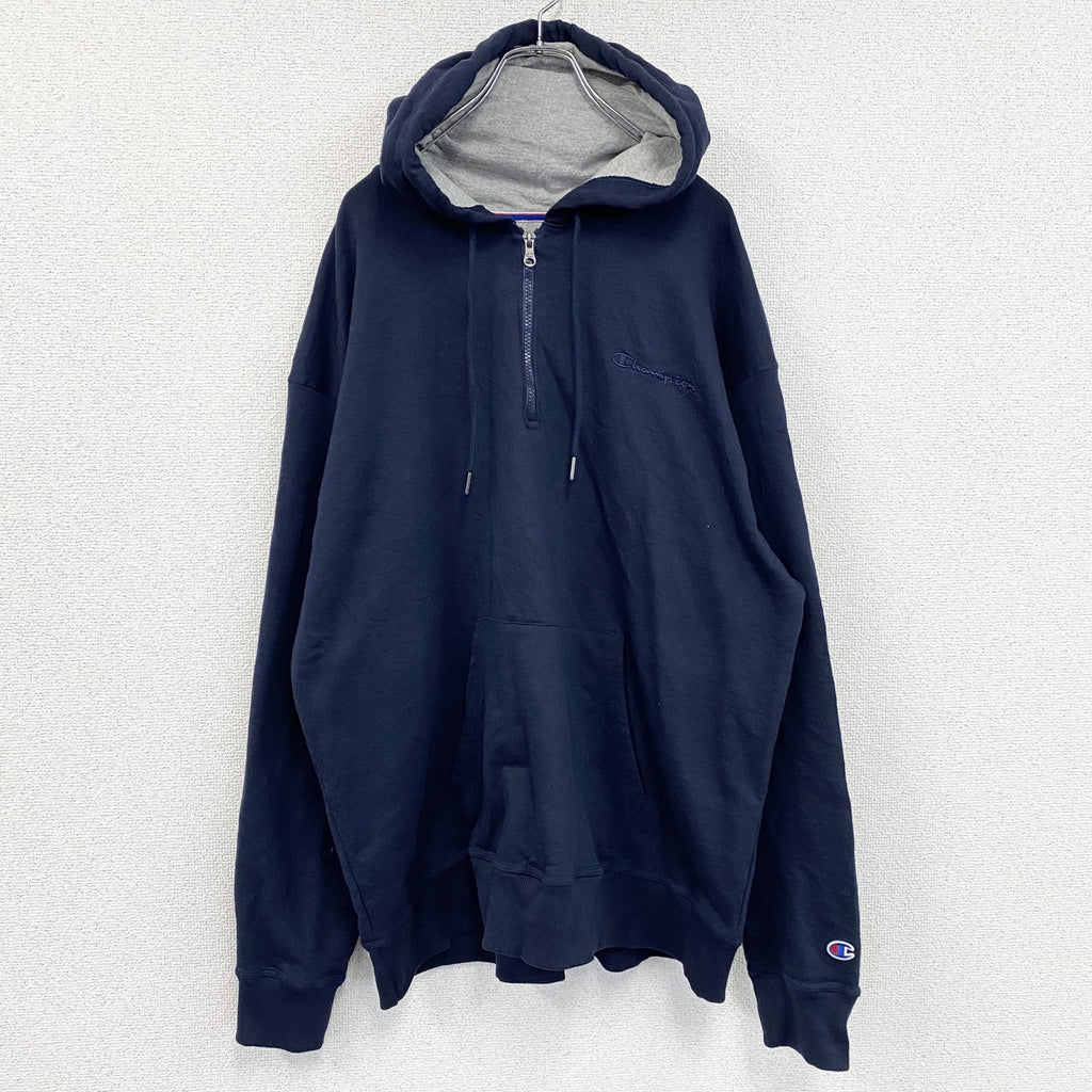 Champion　チャンピオン　ハーフジップスウェットパーカー/フーディー　紺　ネイビー　XXLサイズ　古着