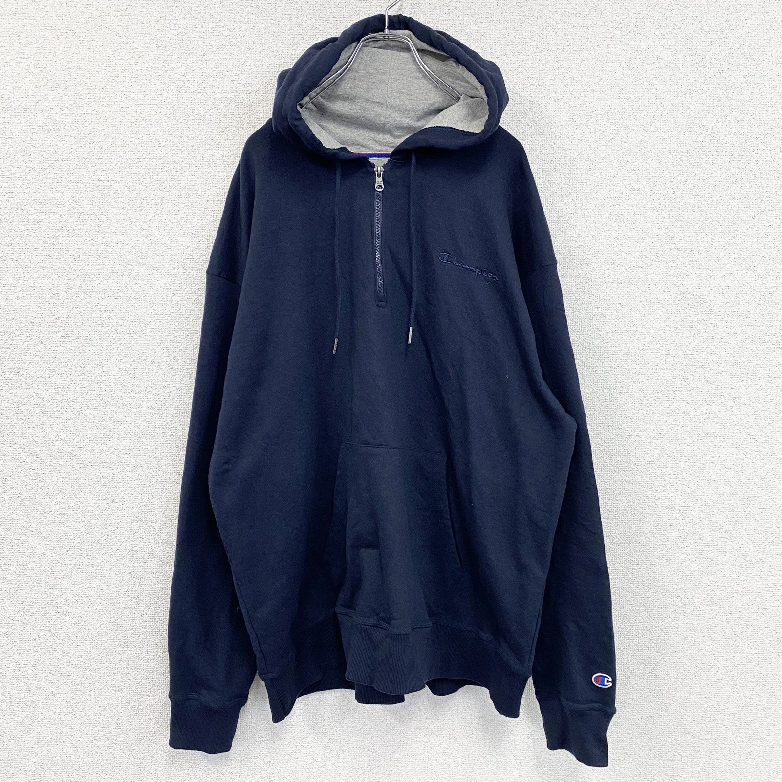 Champion　チャンピオン　ハーフジップスウェットパーカー/フーディー　紺　ネイビー　XXLサイズ　古着