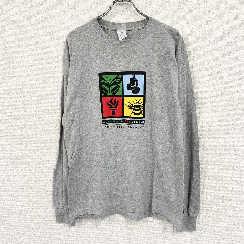GILDAN　ギルダン　長袖プリントTシャツ/ロンT　灰色　グレー　Lサイズ　古着