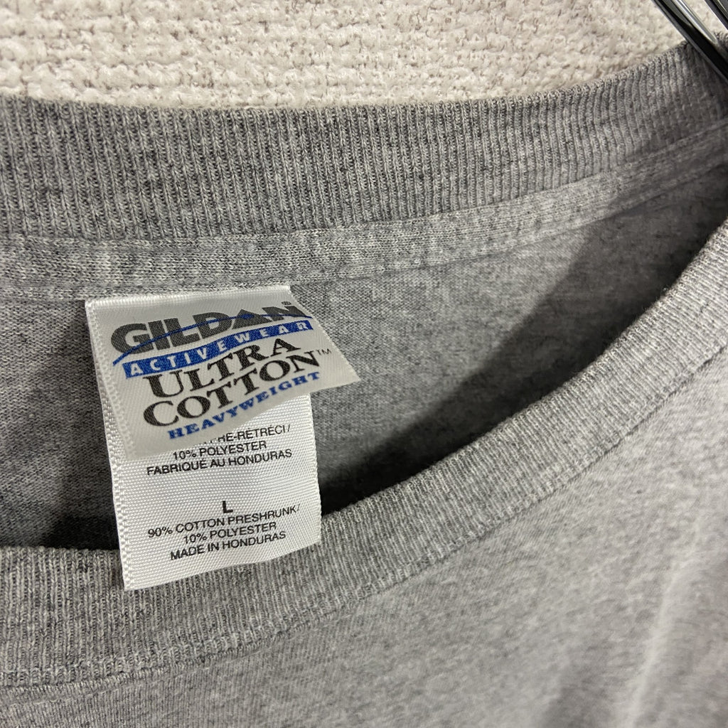 GILDAN　ギルダン　長袖プリントTシャツ/ロンT　灰色　グレー　Lサイズ　古着