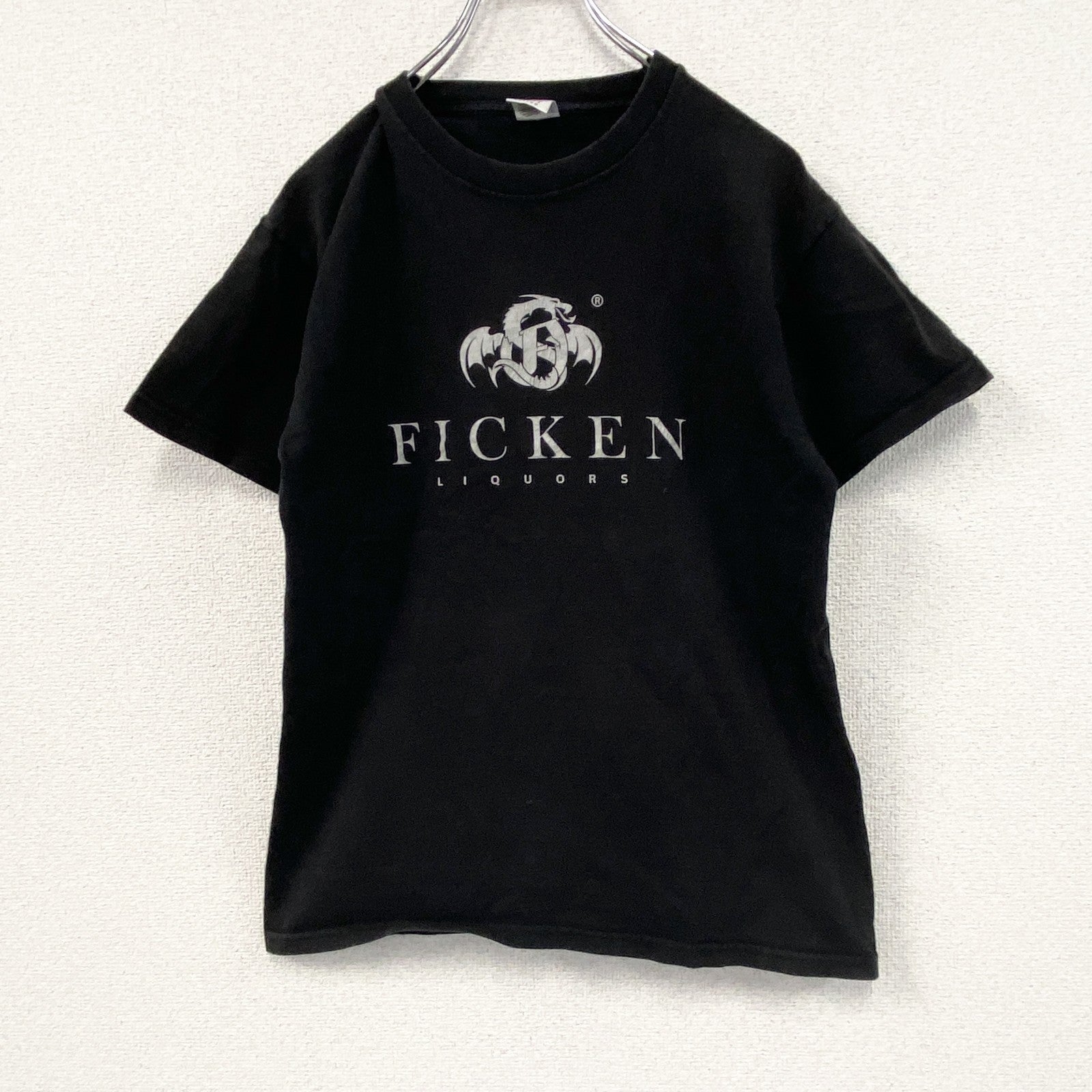 FRUIT OF THE LOOM　フルーツオブザルーム　半袖プリントTシャツ　FICKEN　黒　ブラック　Mサイズ　古着