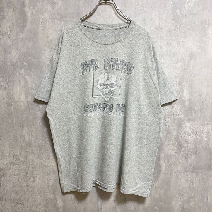 半袖プリントＴシャツ　DIE HARD COWBOYS FAN　クルーネック　グレー　灰色　オーバーサイズ　XLサイズ　古着