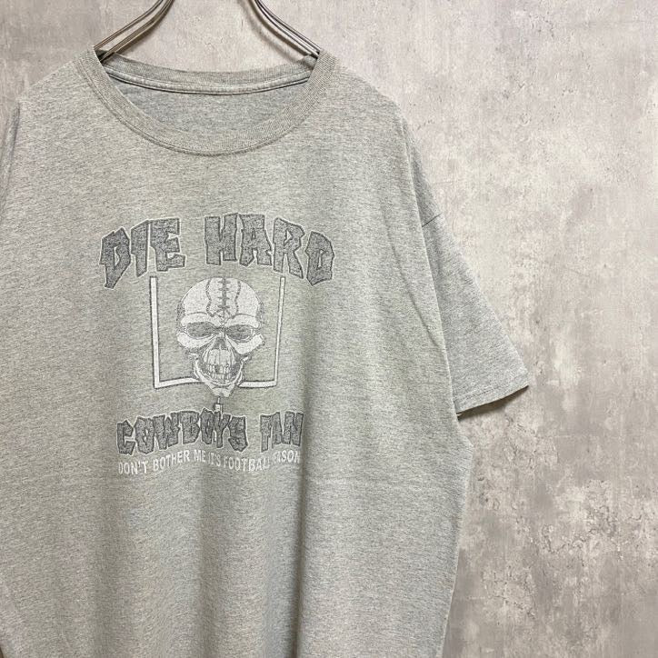 半袖プリントＴシャツ　DIE HARD COWBOYS FAN　クルーネック　グレー　灰色　オーバーサイズ　XLサイズ　古着