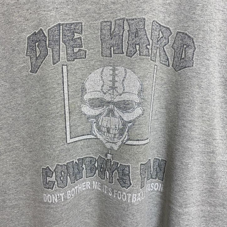 半袖プリントＴシャツ　DIE HARD COWBOYS FAN　クルーネック　グレー　灰色　オーバーサイズ　XLサイズ　古着