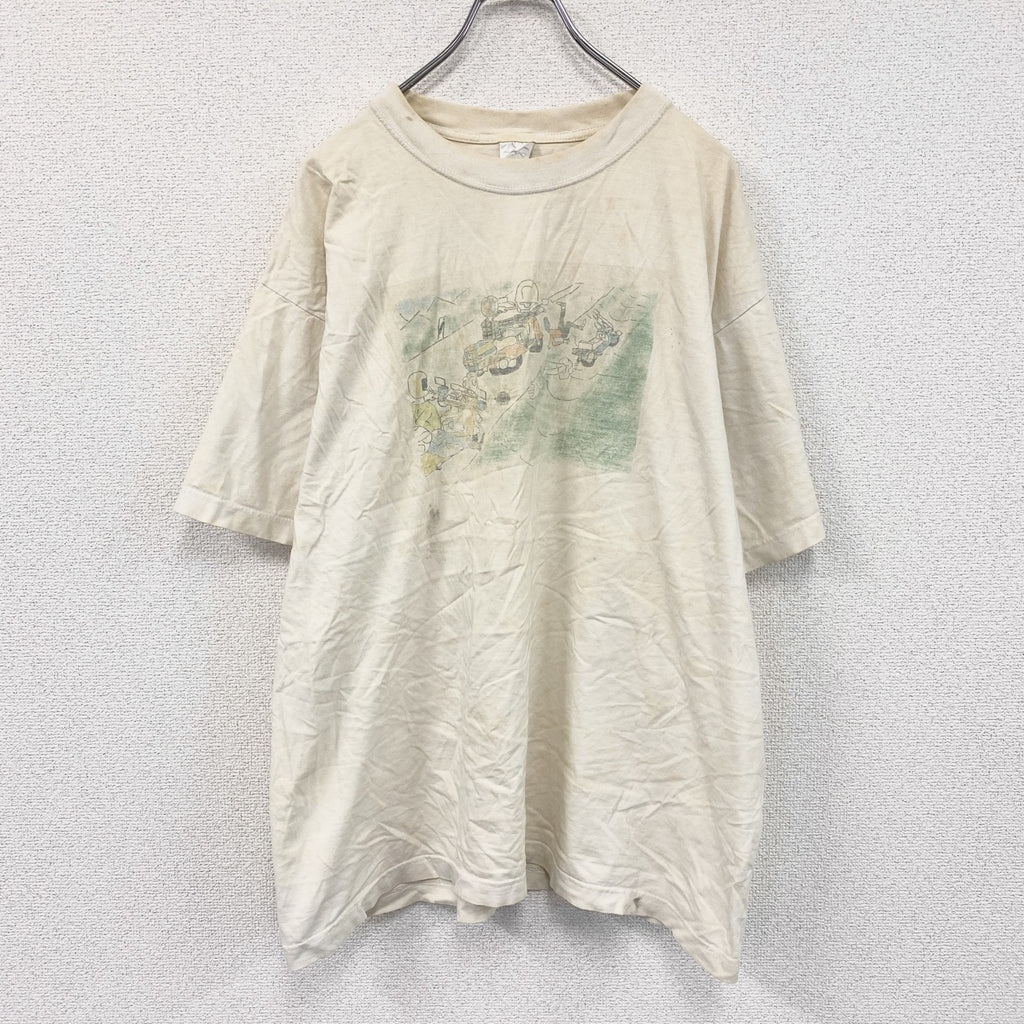 HAKRO　半袖プリントイラストTシャツ　両面プリント　アーチプリント　クルーネック　オフホワイト　XLサイズ　古着