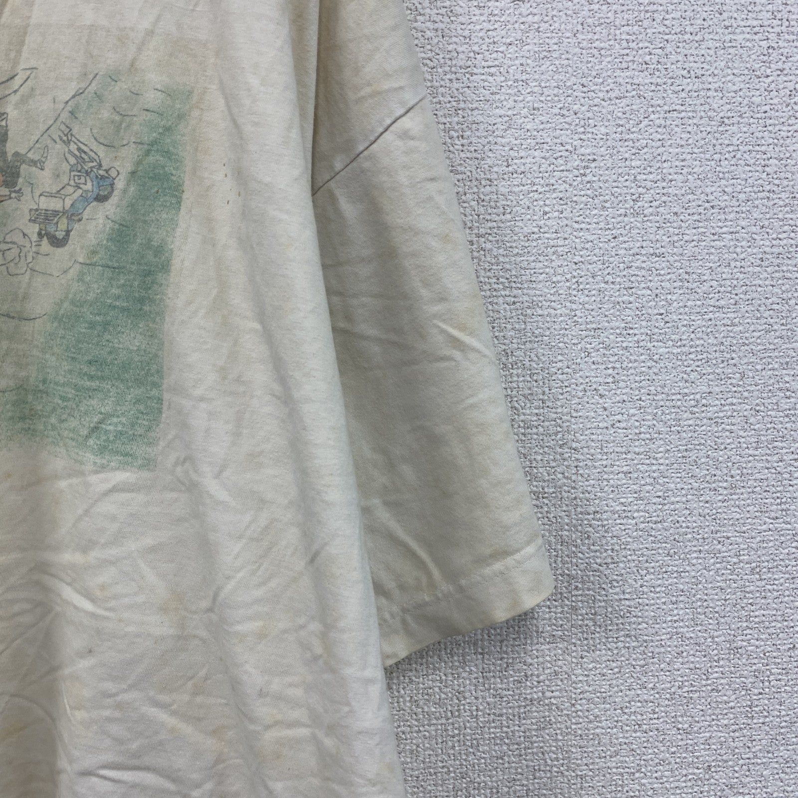 HAKRO　半袖プリントイラストTシャツ　両面プリント　アーチプリント　クルーネック　オフホワイト　XLサイズ　古着