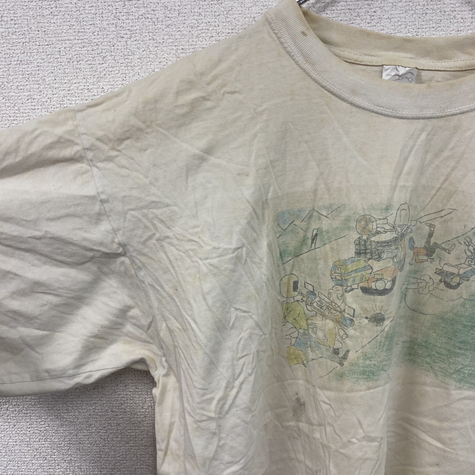 HAKRO　半袖プリントイラストTシャツ　両面プリント　アーチプリント　クルーネック　オフホワイト　XLサイズ　古着