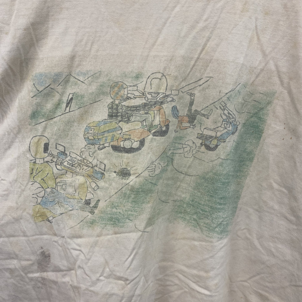 HAKRO　半袖プリントイラストTシャツ　両面プリント　アーチプリント　クルーネック　オフホワイト　XLサイズ　古着