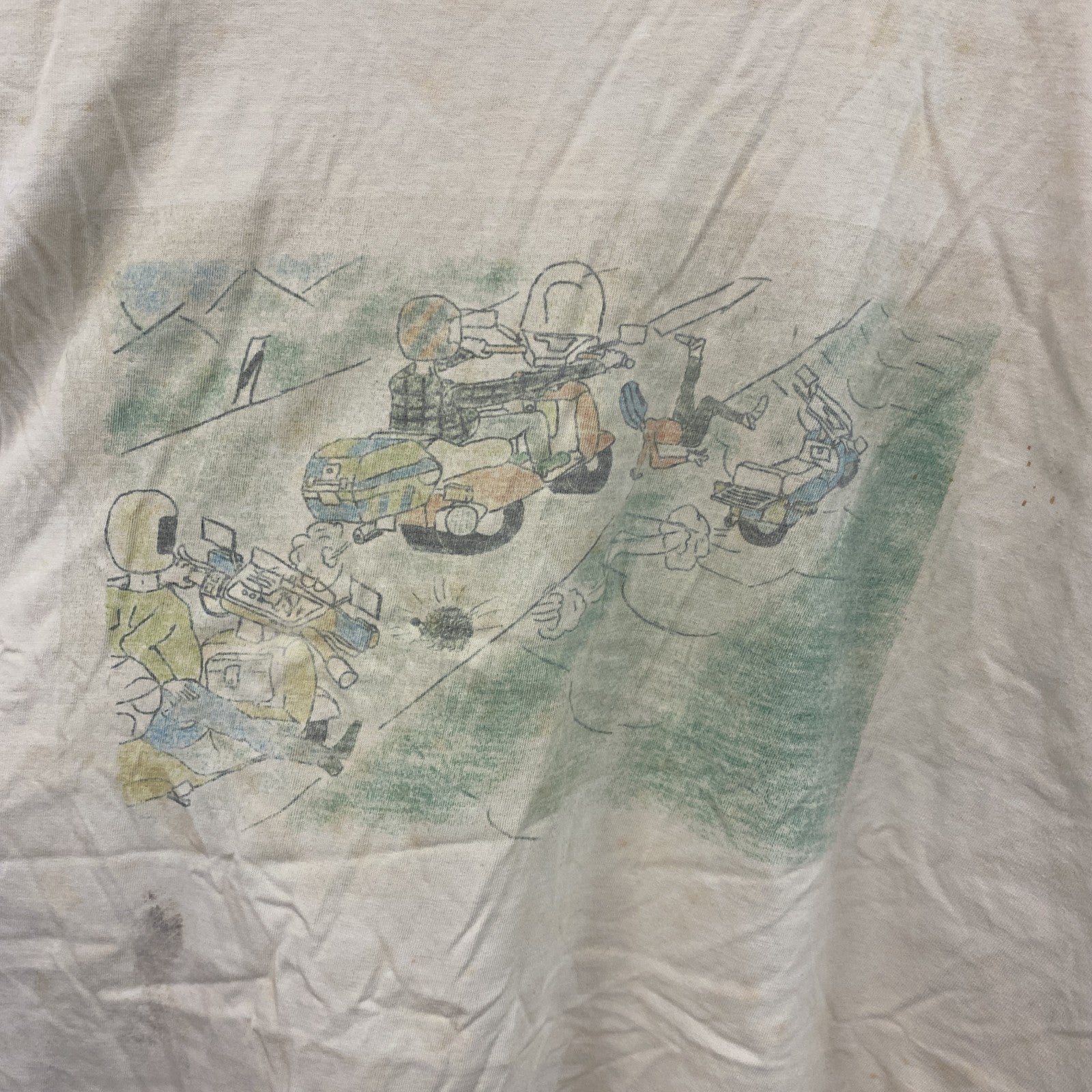 HAKRO　半袖プリントイラストTシャツ　両面プリント　アーチプリント　クルーネック　オフホワイト　XLサイズ　古着