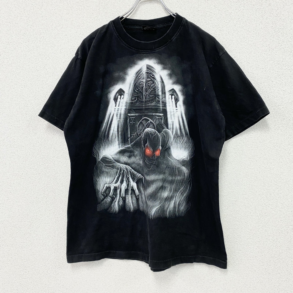 Doc Black　半袖Tシャツ　ドクロ　スカル　両面プリント　黒　ブラック　Lサイズ　古着