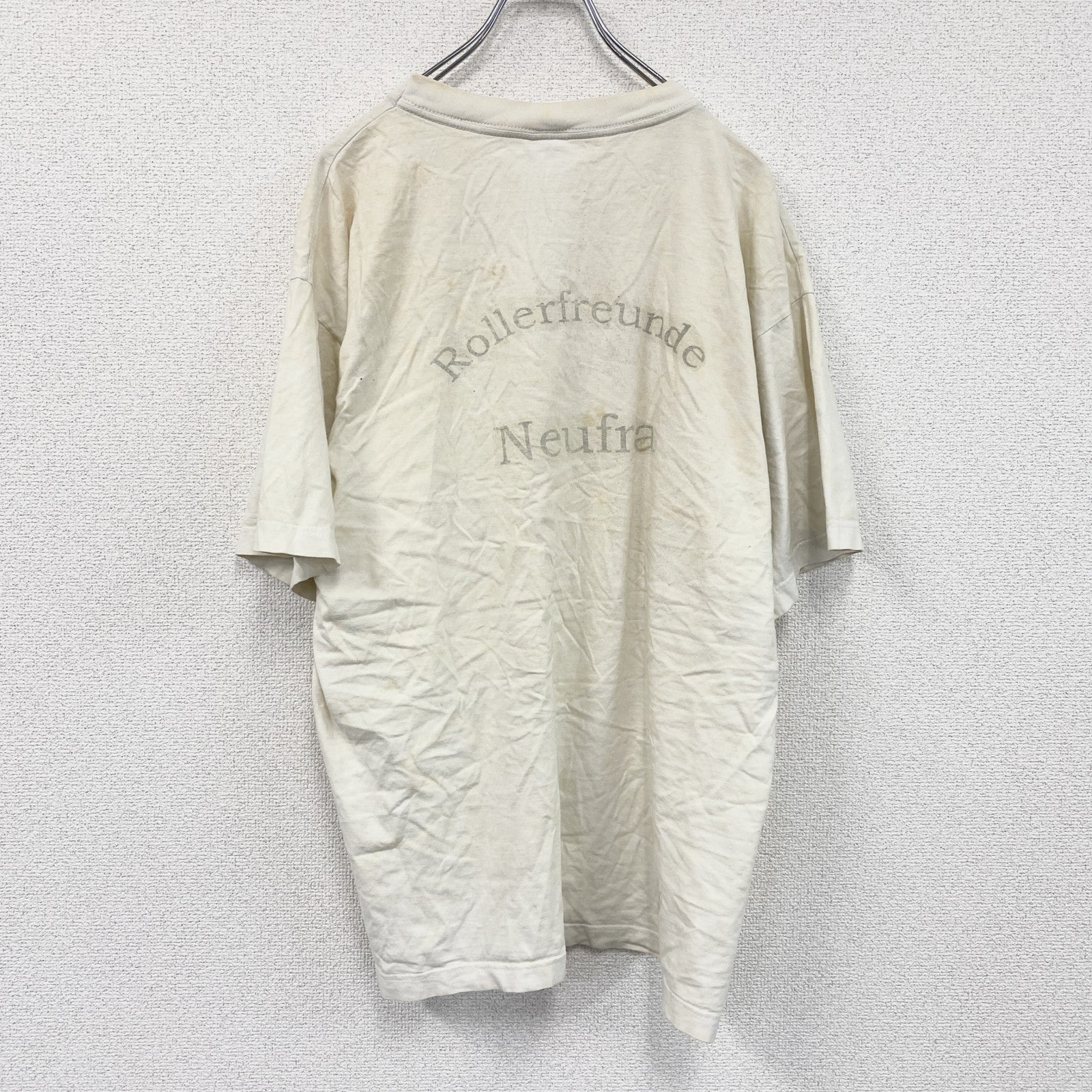 HAKRO　半袖プリントイラストTシャツ　両面プリント　アーチプリント　クルーネック　オフホワイト　XLサイズ　古着