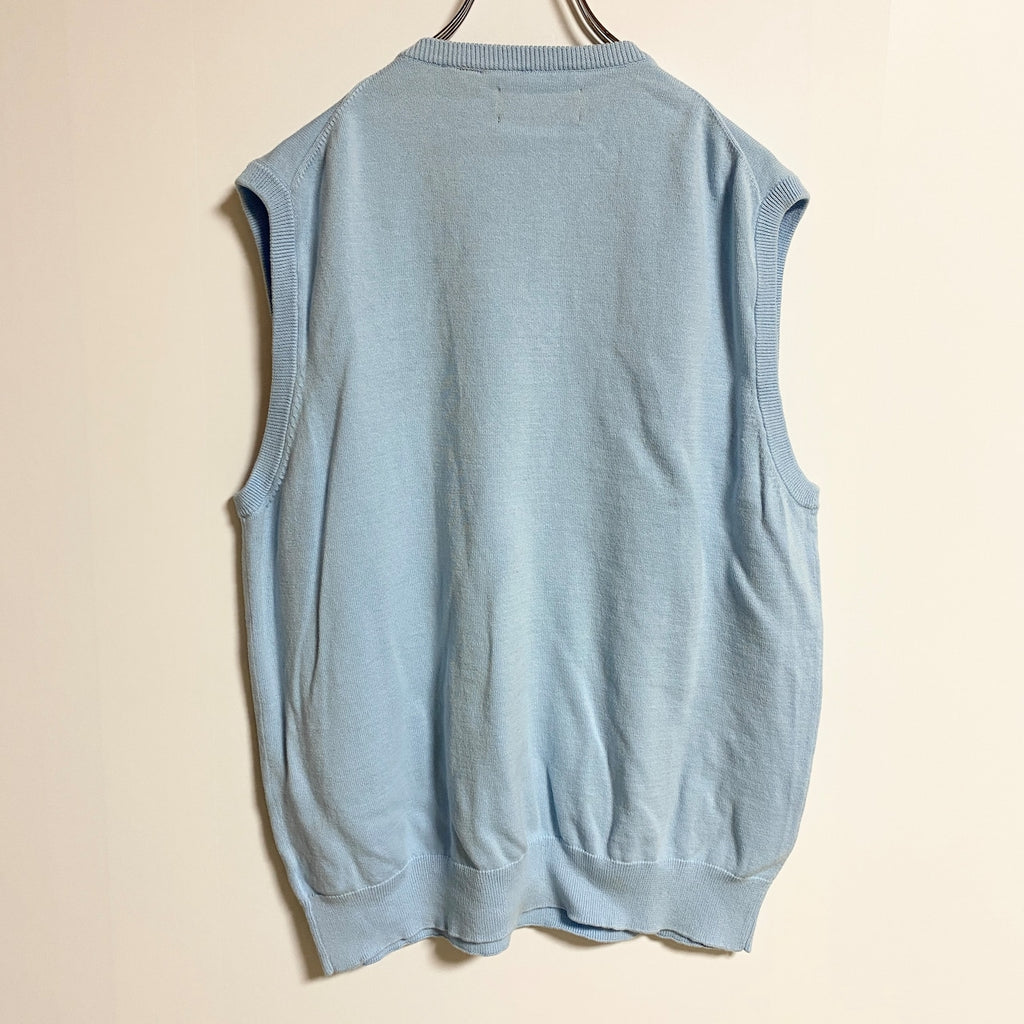 CHAPS チャップス　Vネックニットベスト　コットンセーター　ワンポイントロゴ刺繍　水色　Lサイズ　古着