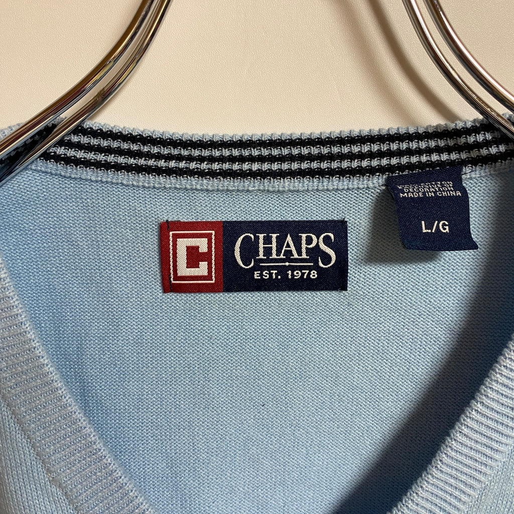 CHAPS チャップス　Vネックニットベスト　コットンセーター　ワンポイントロゴ刺繍　水色　Lサイズ　古着