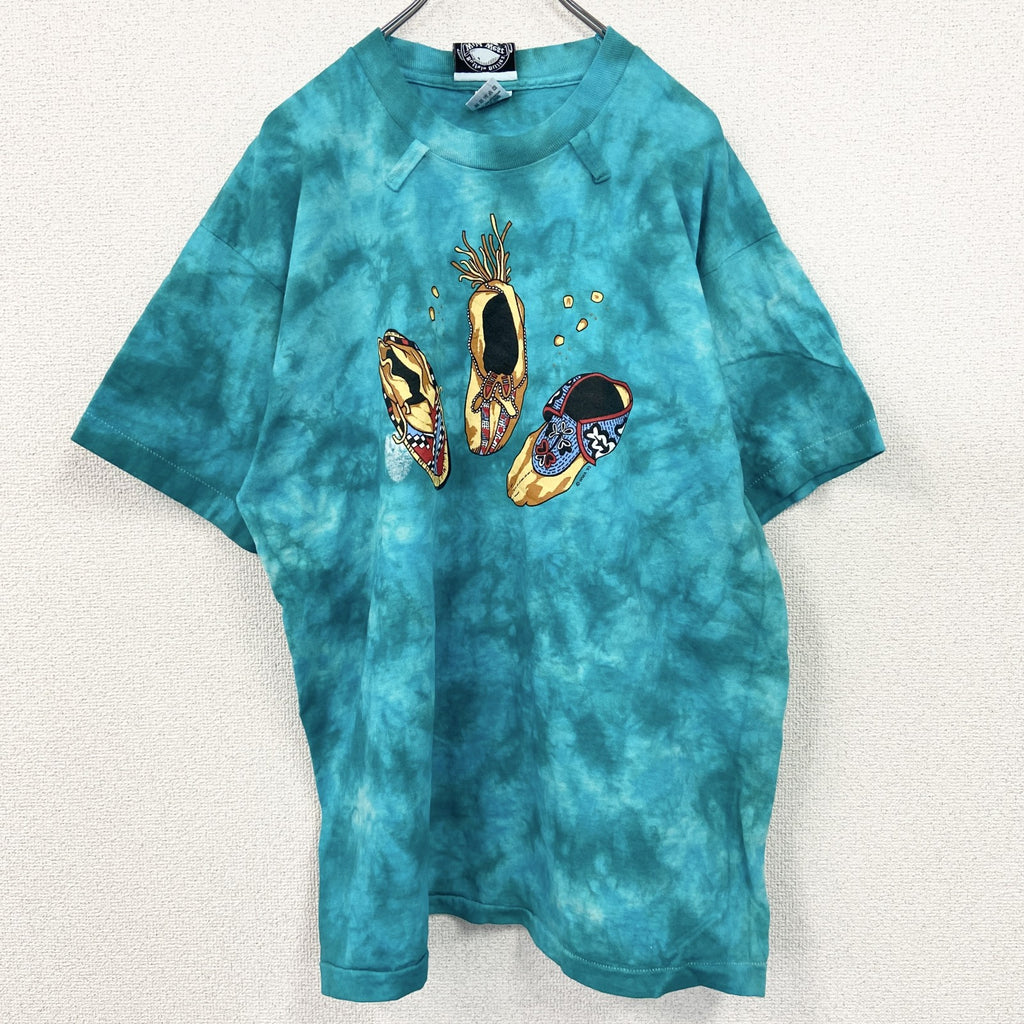 90s　wild west　半袖プリントTシャツ　ヴィンテージ　タイダイ　水色　エメラルドブルー　XLサイズ　古着