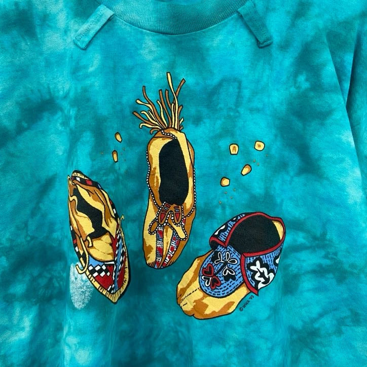 90s　wild west　半袖プリントTシャツ　ヴィンテージ　タイダイ　水色　エメラルドブルー　XLサイズ　古着