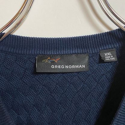 古着 used　GREG NORMAN　Vネックニットベスト　無地　コームコア　ネイビー　ビックシルエット　XXLLサイズ