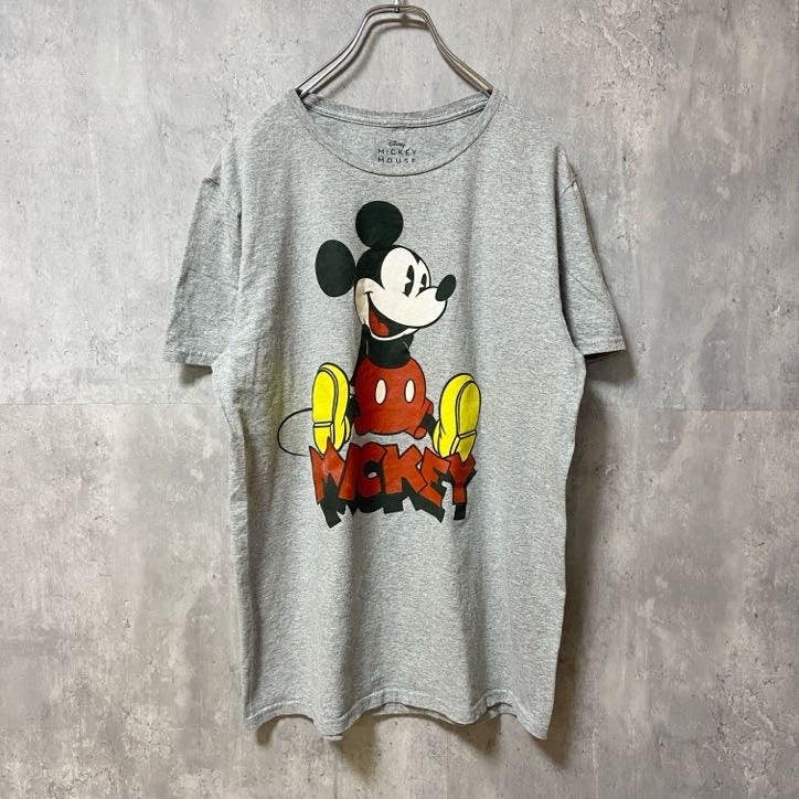 Disney　ディズニー　半袖プリントＴシャツ　グレー　灰色　Mickey　ミッキー　キャラクター　古着