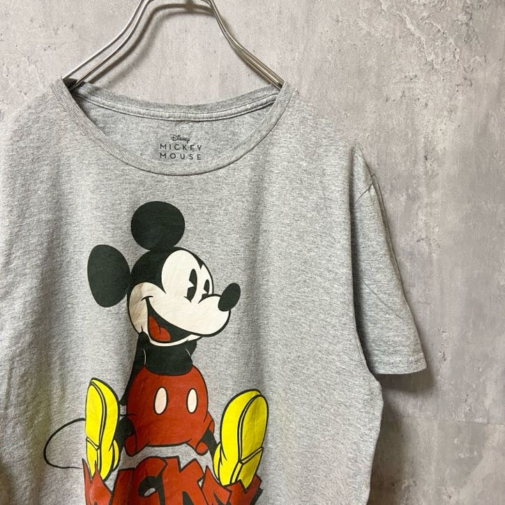 Disney　ディズニー　半袖プリントＴシャツ　グレー　灰色　Mickey　ミッキー　キャラクター　古着