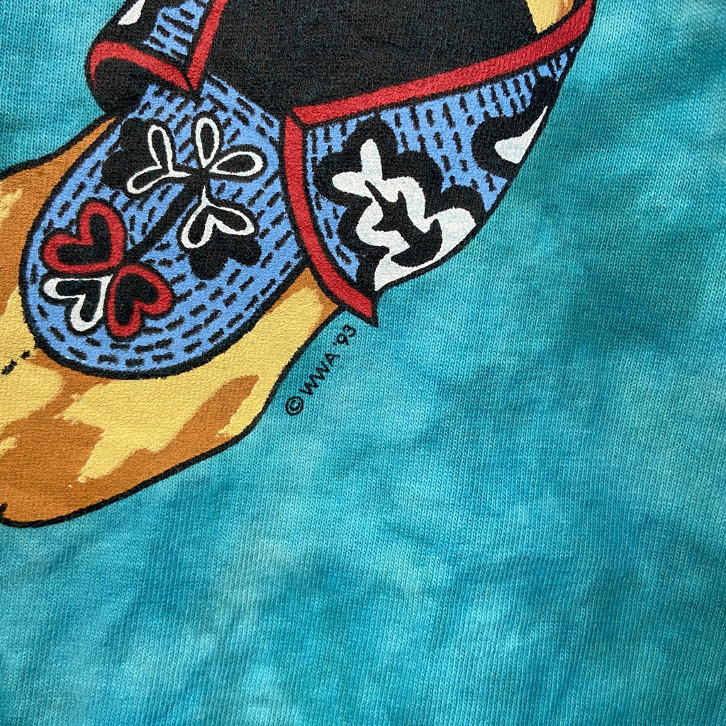 90s　wild west　半袖プリントTシャツ　ヴィンテージ　タイダイ　水色　エメラルドブルー　XLサイズ　古着