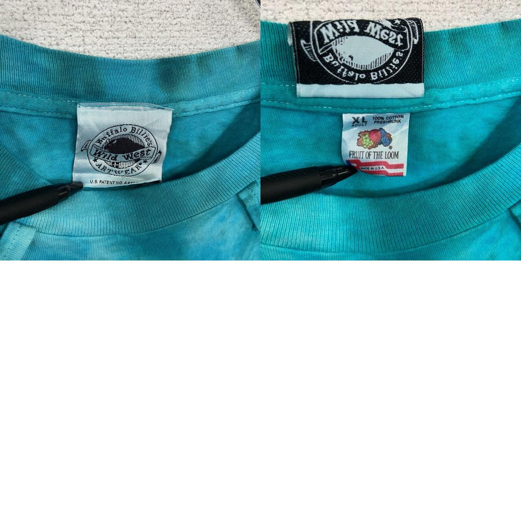 90s　wild west　半袖プリントTシャツ　ヴィンテージ　タイダイ　水色　エメラルドブルー　XLサイズ　古着