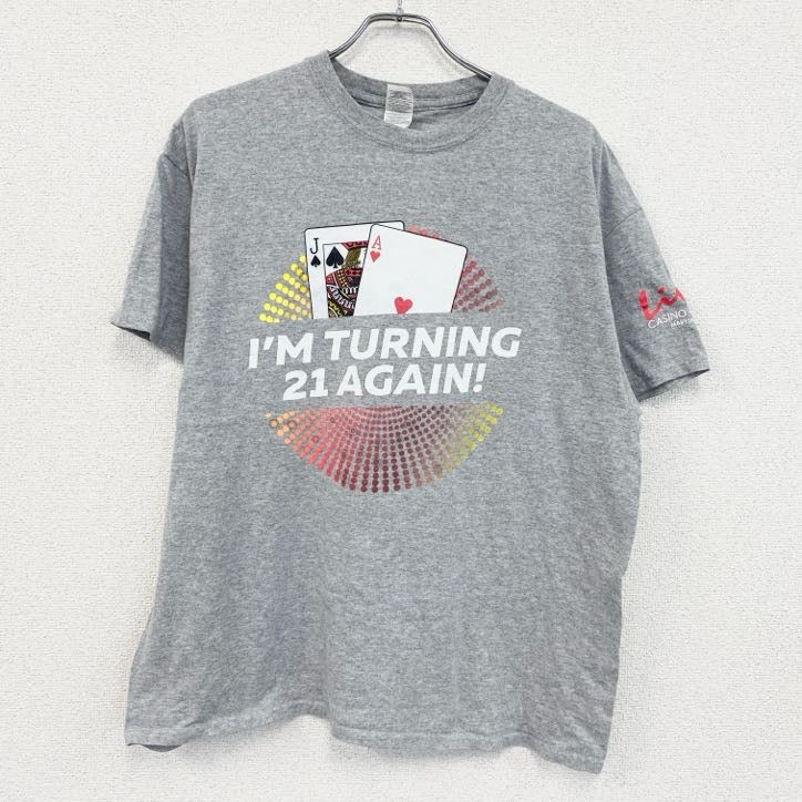 GILDAN　ギルダン　半袖両面プリントTシャツ　トランプ　スート　両面プリント　灰色　グレー　XLサイズ　古着