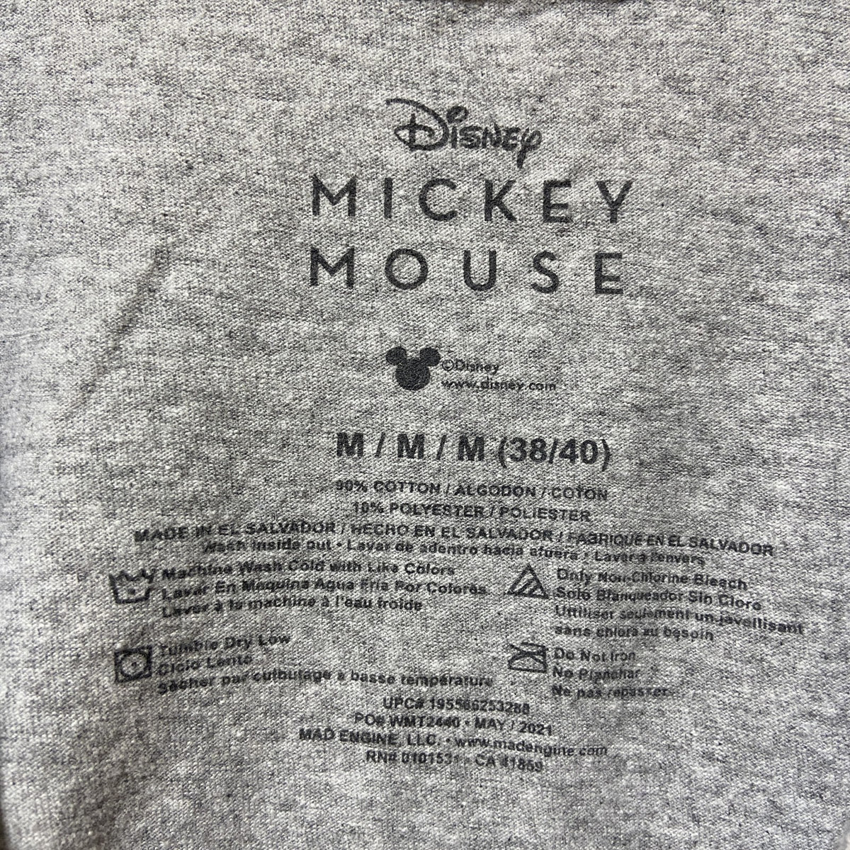 Disney　ディズニー　半袖プリントＴシャツ　グレー　灰色　Mickey　ミッキー　キャラクター　古着