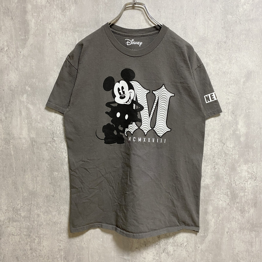 Disney　ディズニー　NEFF　ネフ　半袖プリントＴシャツ　グレー　灰色　Mickey　ミッキー　メンズ　レディース　古着