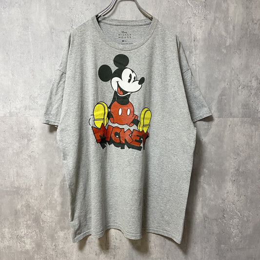 古着 used　Disney　ディズニー　ミッキー　Mickey Mouse　半袖プリントTシャツ　グレー　オーバーサイズ