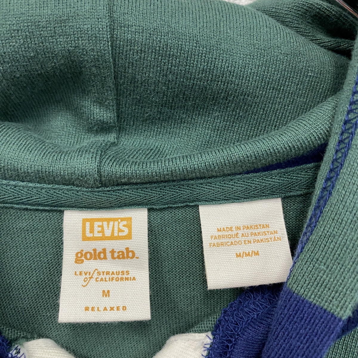 Levi's　リーバイス　GOLD TAB　CLUB RUGBYスウェットシャツ　ボーダー柄　グリーン　ネイビー　紺　Mサイズ　古着