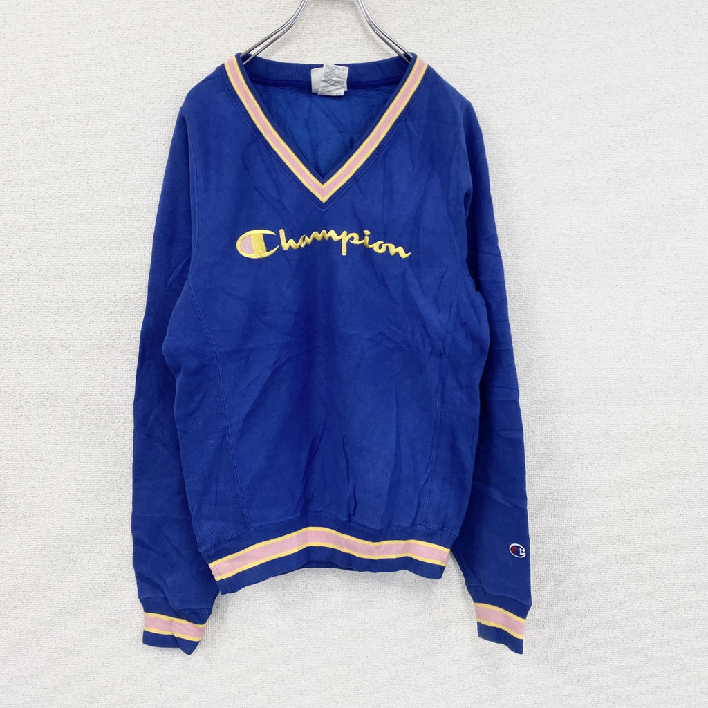 Champion　チャンピオン HERITAGE　スウェット/トレーナー　Vネック　青　ブルー　XSサイズ スウェットトップス メンズ コットン 古着