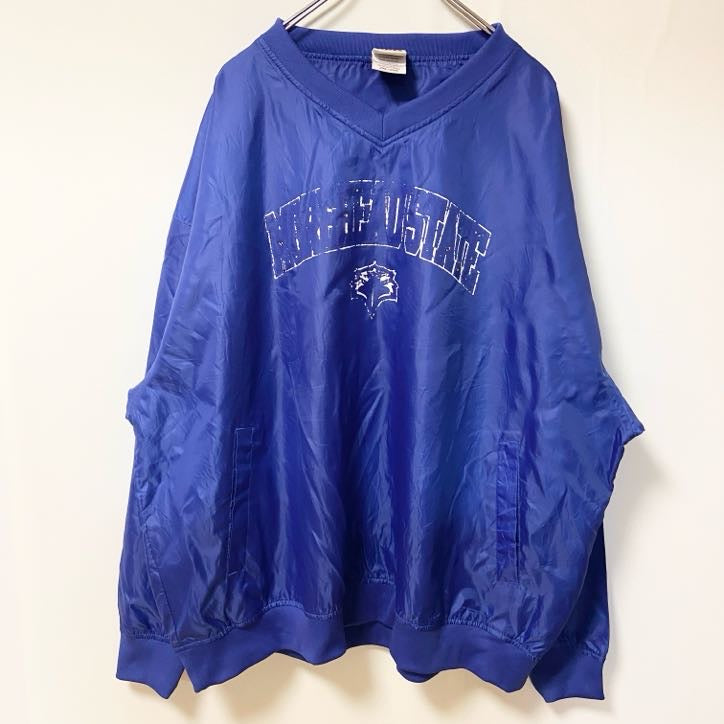 REDOAK　長袖ナイロンプルオーバー　カレッジロゴ　青　ブルー　Vネック　ビックシルエット　XXLサイズ　古着
