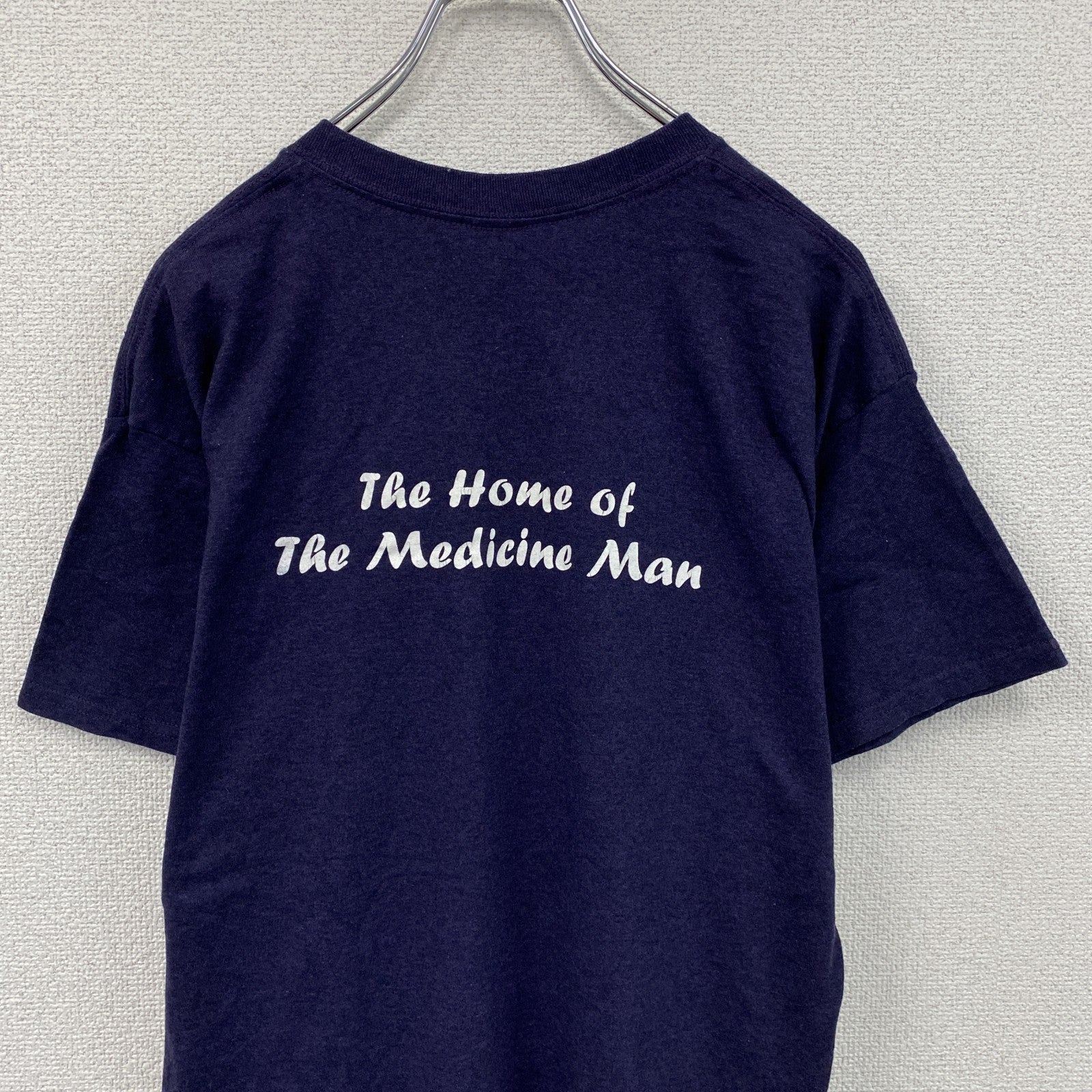 Yanks Indian Club　半袖プリントTシャツ　インディアン　両面プリント　紺　ネイビー　古着