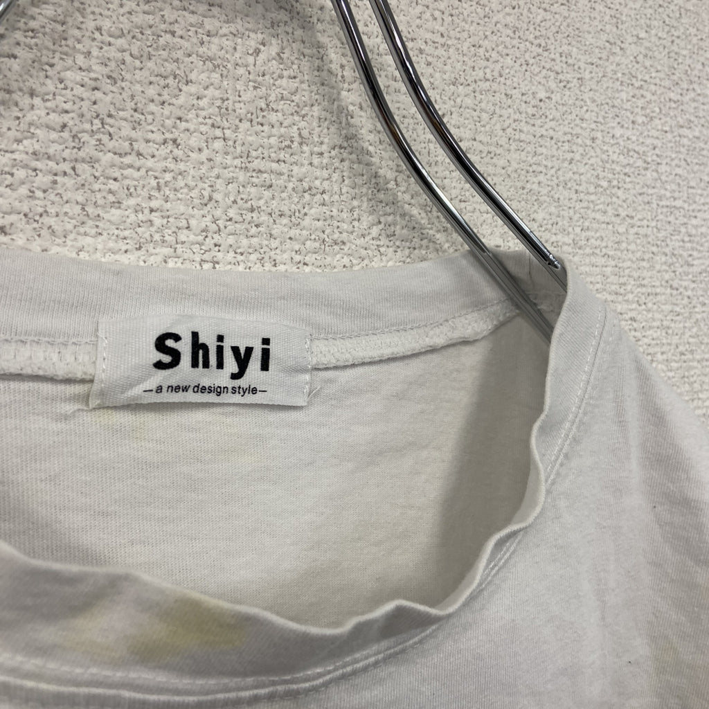 Shiyi　半袖プリントTシャツ　豚　キャラT　白　ホワイト　古着