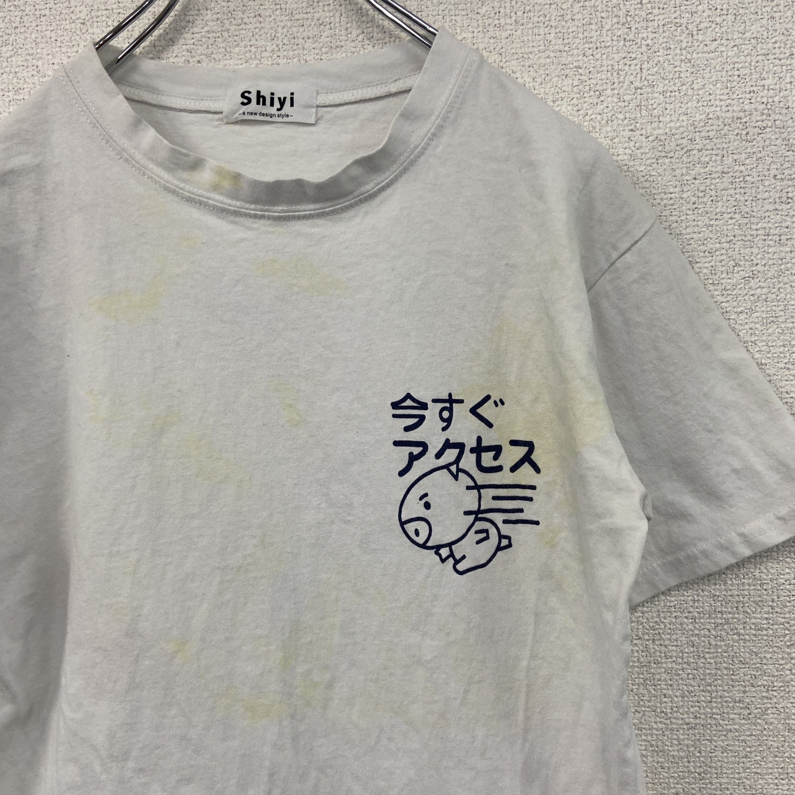 Shiyi　半袖プリントTシャツ　豚　キャラT　白　ホワイト　古着