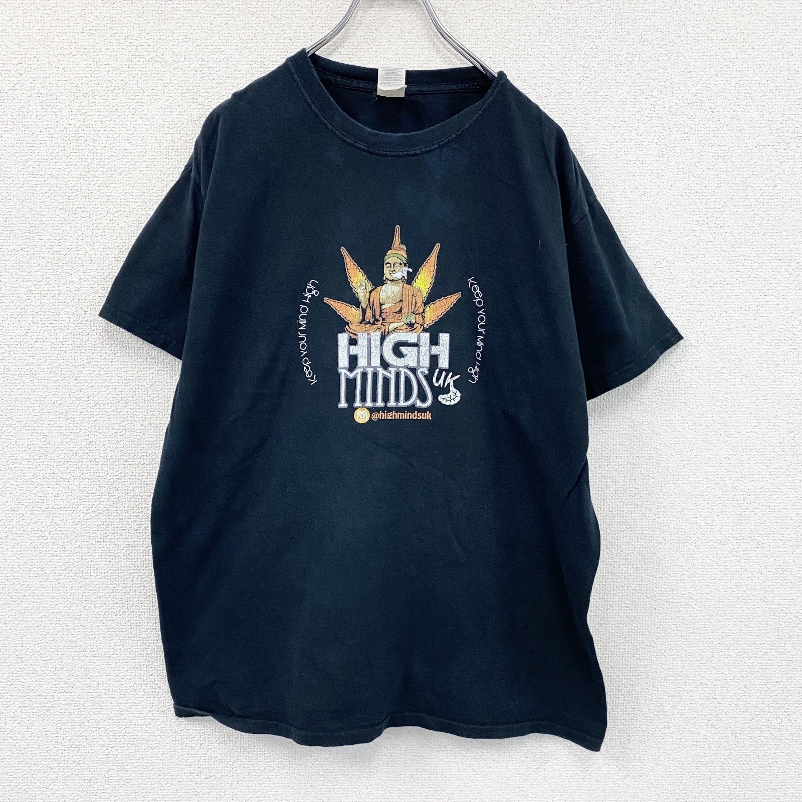 GILDAN　ギルダン　HIGH MINDS UK　半袖プリントTシャツ　紺　ネイビー　Lサイズ　古着