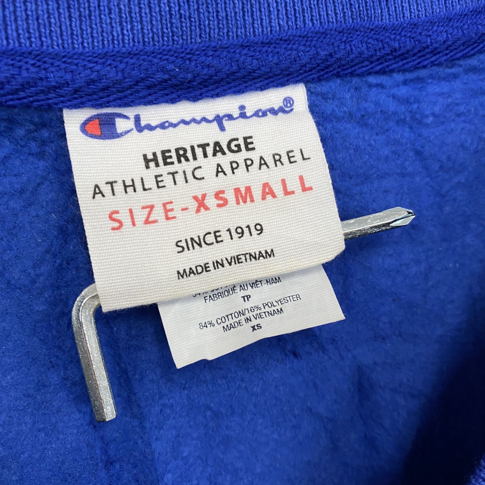 Champion　チャンピオン HERITAGE　スウェット/トレーナー　Vネック　青　ブルー　XSサイズ スウェットトップス メンズ コットン 古着