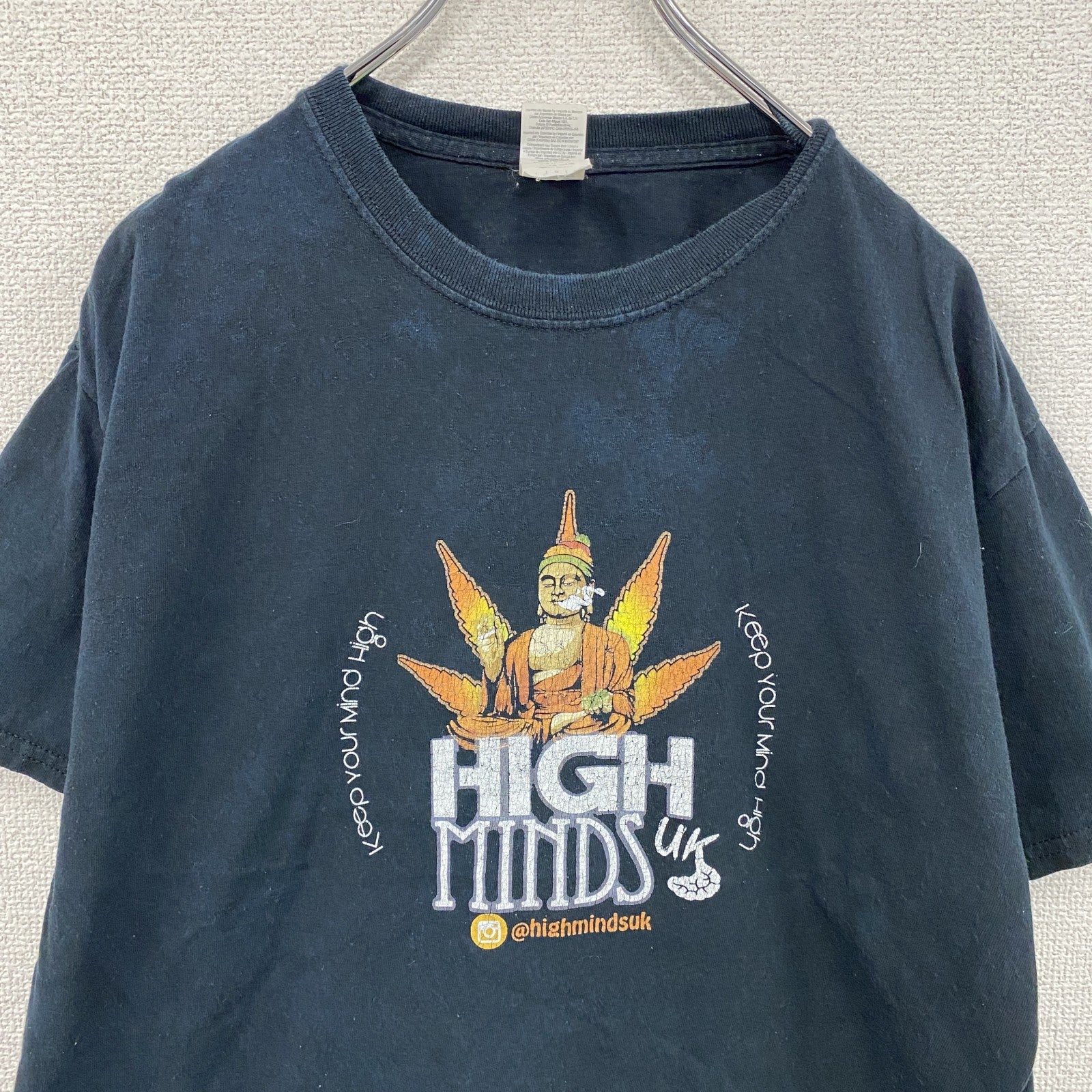 GILDAN　ギルダン　HIGH MINDS UK　半袖プリントTシャツ　紺　ネイビー　Lサイズ　古着
