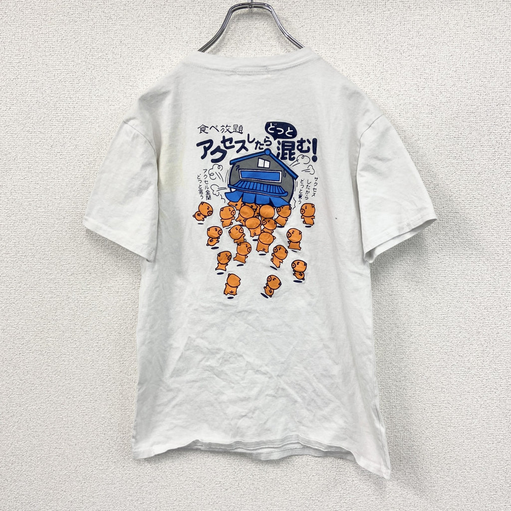 Shiyi　半袖プリントTシャツ　豚　キャラT　白　ホワイト　古着