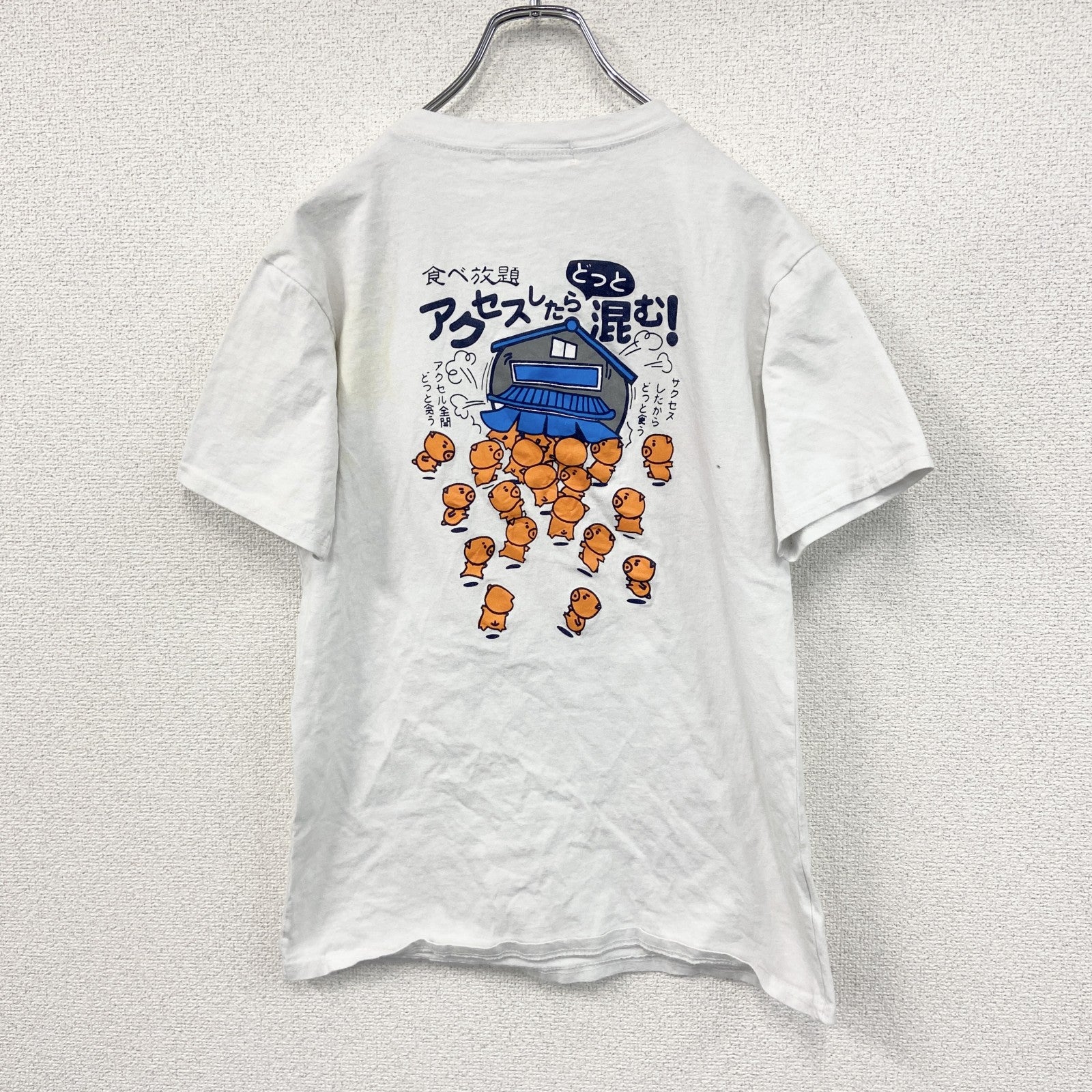 Shiyi　半袖プリントTシャツ　豚　キャラT　白　ホワイト　古着