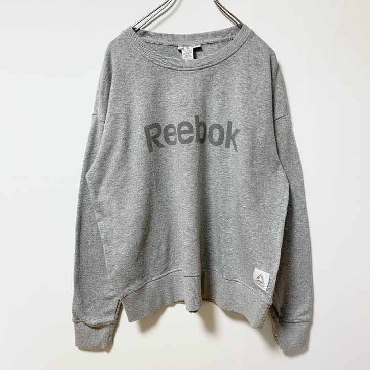 古着 used Reebok リーボック 長袖クルーネックロゴプリントスウェット　トレーナー　オーバーサイズ　グレー　XLサイズ