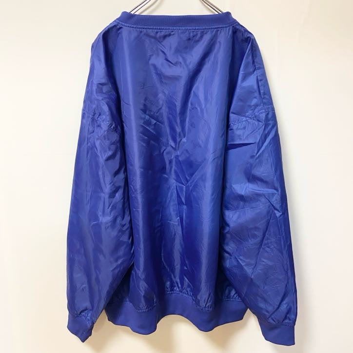 REDOAK　長袖ナイロンプルオーバー　カレッジロゴ　青　ブルー　Vネック　ビックシルエット　XXLサイズ　古着